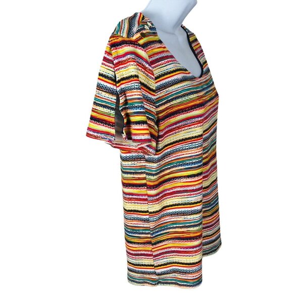 Rafaella Top Size L Large Slit on Short Sleeves Multi Color Stripes Buttons - Picture 2 of 13